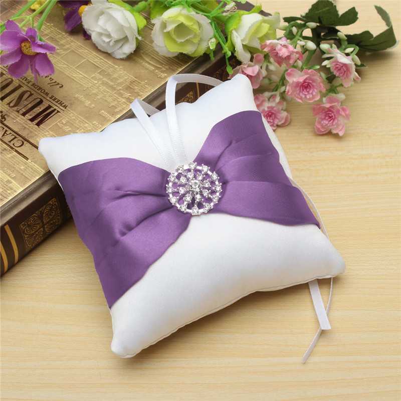 2015 beautiful white satin bowknot diamante romantic wedding ring pillow wedding ring pillow cushion