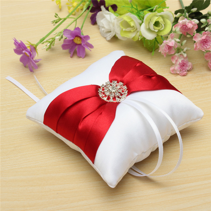 2015 beautiful white satin bowknot diamante romantic wedding ring pillow wedding ring pillow cushion