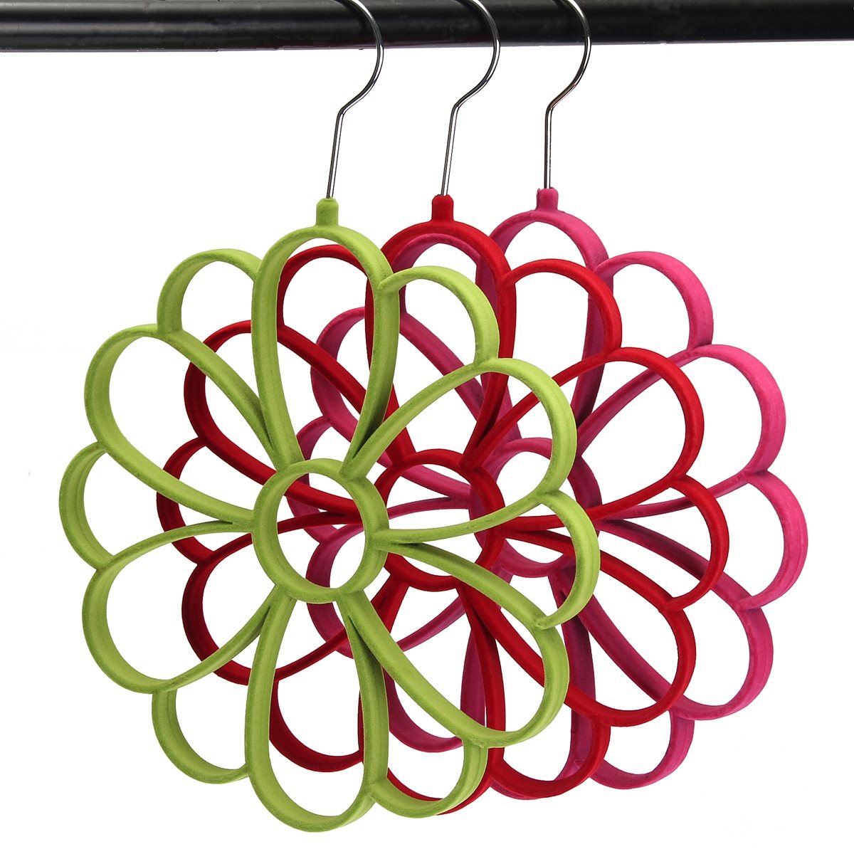 2015 multi-color sun flower petals flocking tie plastic silk scarves rack clothes hanging hanger