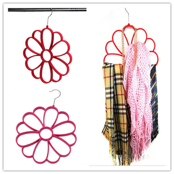 2015 multi-color sun flower petals flocking tie plastic silk scarves rack clothes hanging hanger