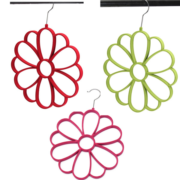 2015 multi-color sun flower petals flocking tie plastic silk scarves rack clothes hanging hanger