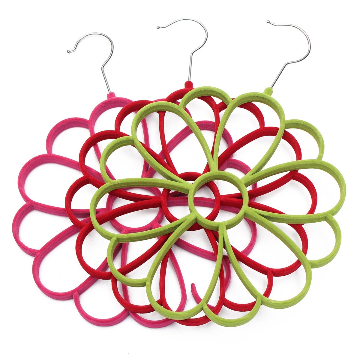 2015 multi-color sun flower petals flocking tie plastic silk scarves rack clothes hanging hanger