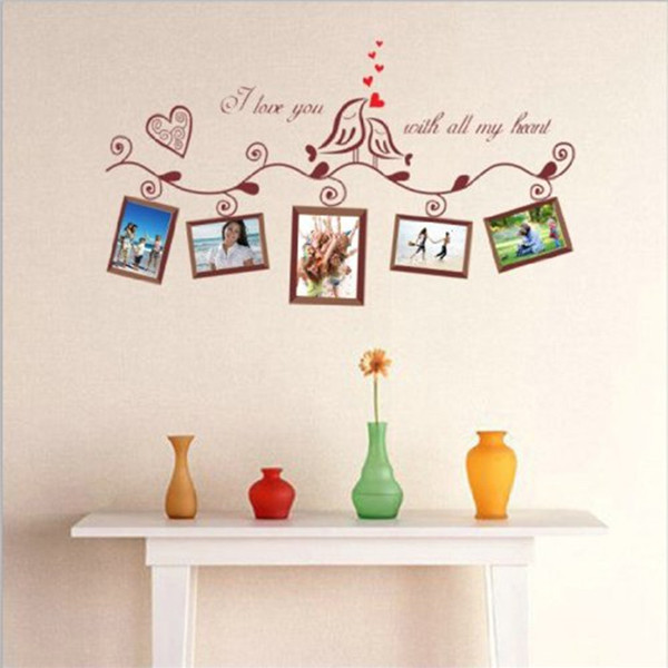 2015 new arrival fashion design love birds po frame self adhesive removable vinyl art wall sticker decal mural home decor