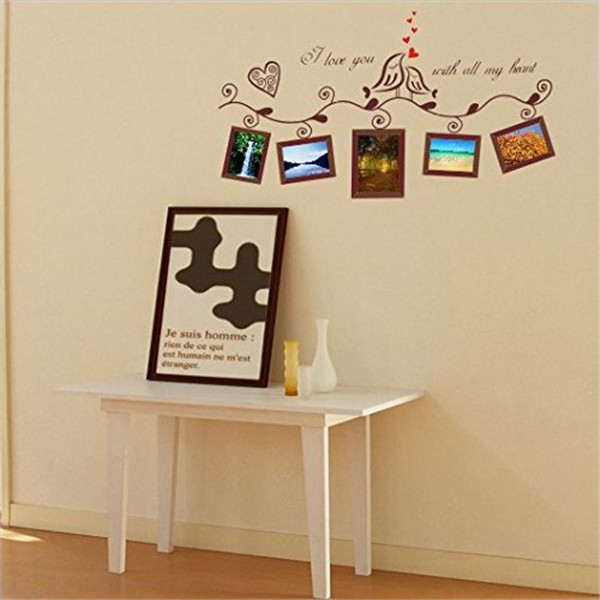 2015 new arrival fashion design love birds po frame self adhesive removable vinyl art wall sticker decal mural home decor