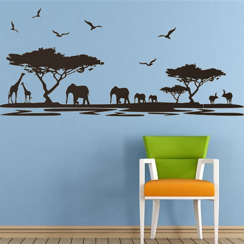 2015 new arrival waterproof african animal tree diy wallpaper wall sticker art decal mural removable 0 * 90cm home decor
