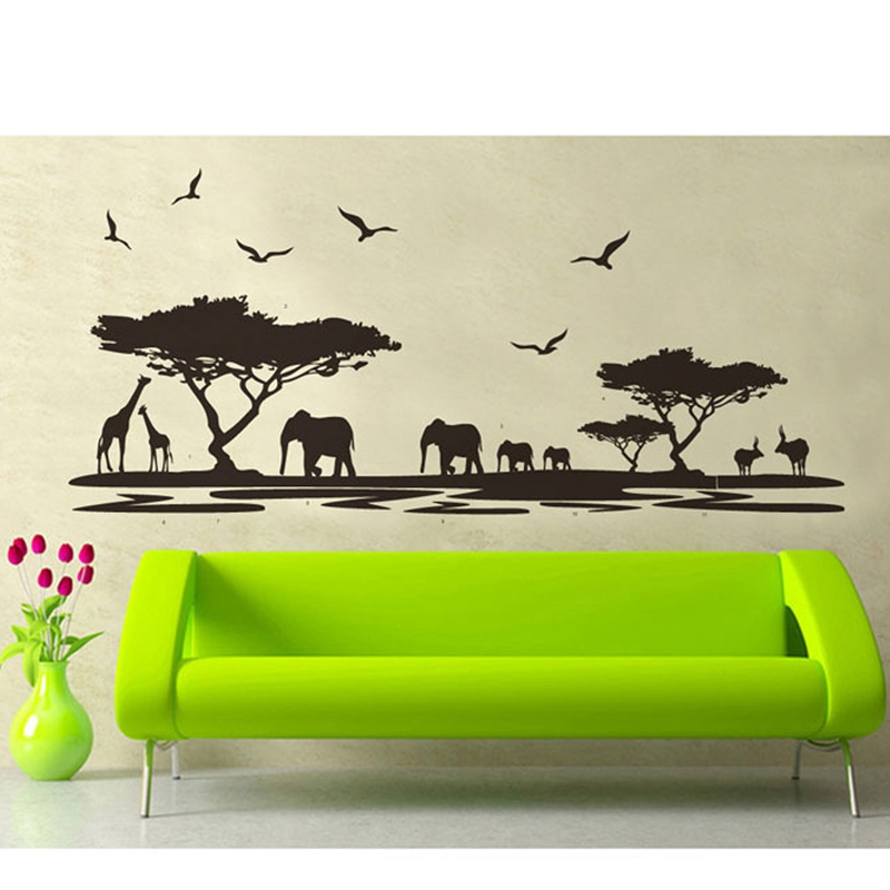 2015 new arrival waterproof african animal tree diy wallpaper wall sticker art decal mural removable 0 * 90cm home decor