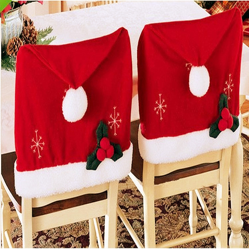 2015 new fashion stylish design 1 set santa red hat chair covers 128*184cm christmas tablecloth home decorations dinner gift