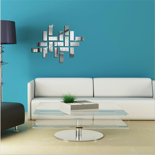 2015 new stylish silver acrylic 3d rectangle mirror effect mural wall sticker decal home decor
