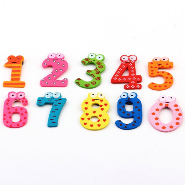 2015 new top 10pcs/set 0-9 different cartoon wooden number fridge magnet for kids children gift educational toy