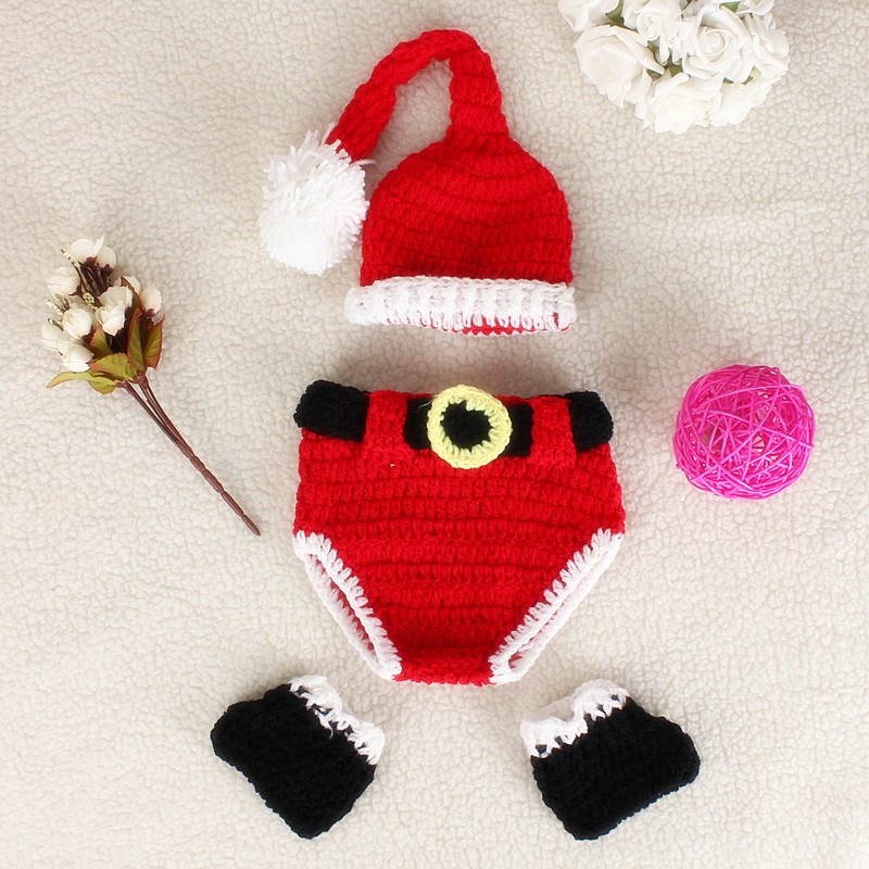 2015 newest special offer christmas xmas santa unisex knit crochet costume newborn baby hat diaper cover shoes