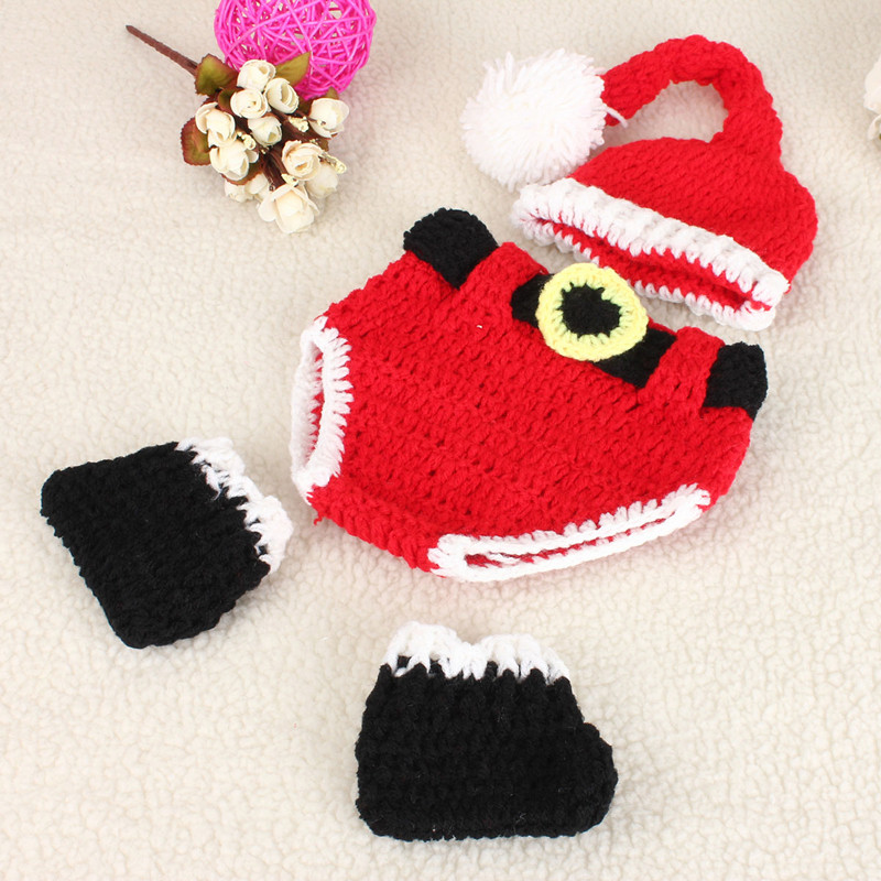 2015 newest special offer christmas xmas santa unisex knit crochet costume newborn baby hat diaper cover shoes