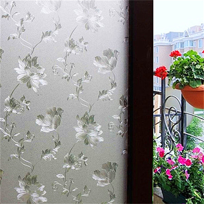 2015 selling hibiscus opaque frosted glass window film translucent sliding door sticker