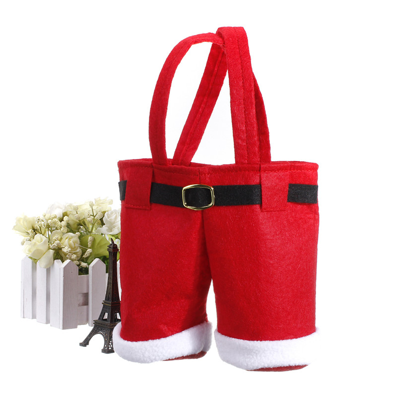 2015 selling lovely red santa pants treat candy wine boltte bags for christmas gift or winebottle