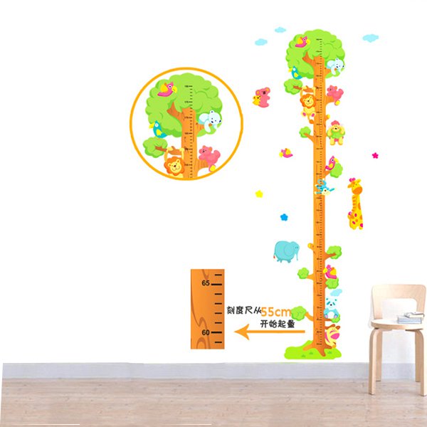 2015 special offer animals tree height chart wall stickers tree decor pvc decals stickers for kids bedroom home decor