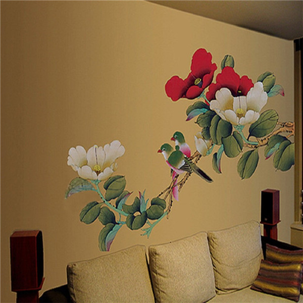 2015 top selling new wonderful birds and flowers wall sticker removable art vinyl decal mural home room decor diy