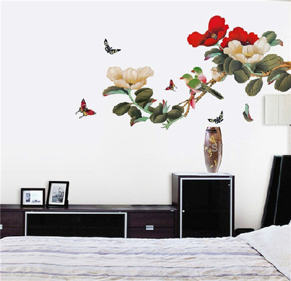 2015 top selling new wonderful birds and flowers wall sticker removable art vinyl decal mural home room decor diy