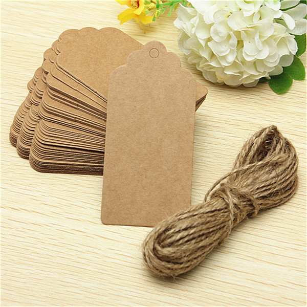 50pcs/lot wedding brown kraft paper tags bonbonniere favour gift tags cards with twines