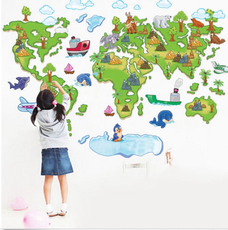 animal green world map wall decal removable sticker home decor kids room nursery art paster decorations pvc diy mural