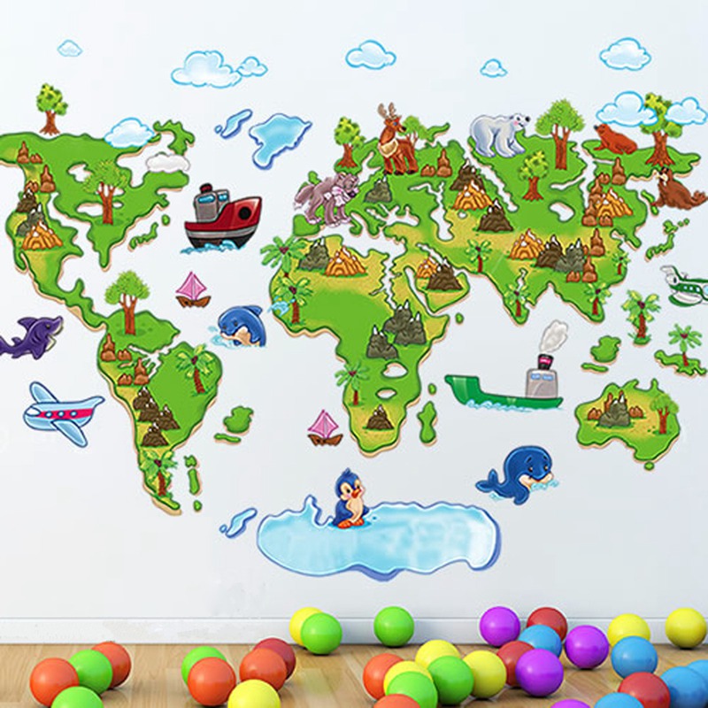 animal green world map wall decal removable sticker home decor kids room nursery art paster decorations pvc diy mural
