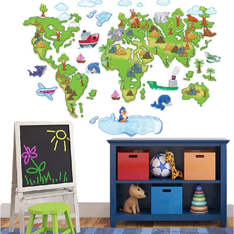 animal green world map wall decal removable sticker home decor kids room nursery art paster decorations pvc diy mural