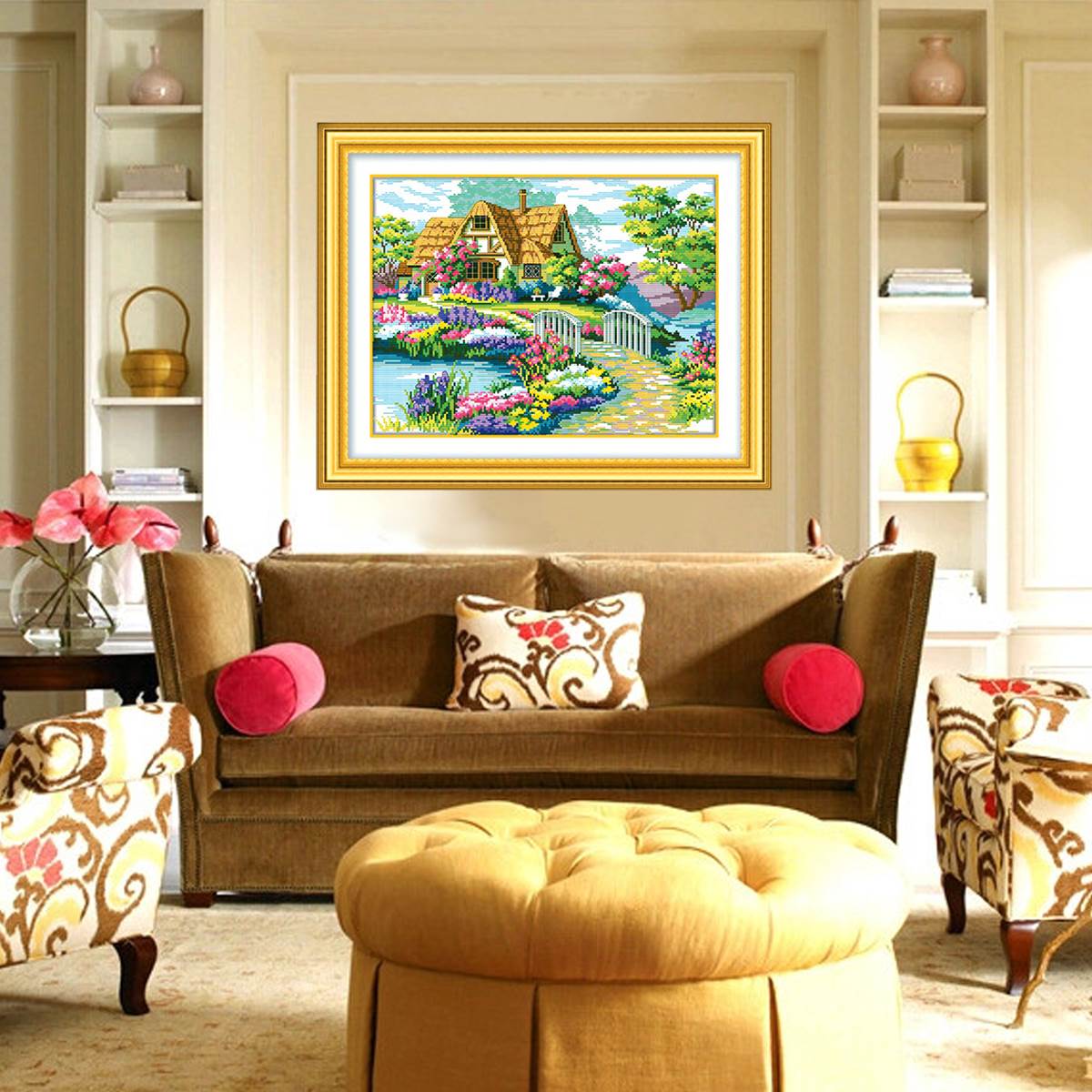 beautiful design best promotion needlework countryside flower cross stitch embroidery kit painting print diy fit home decoration