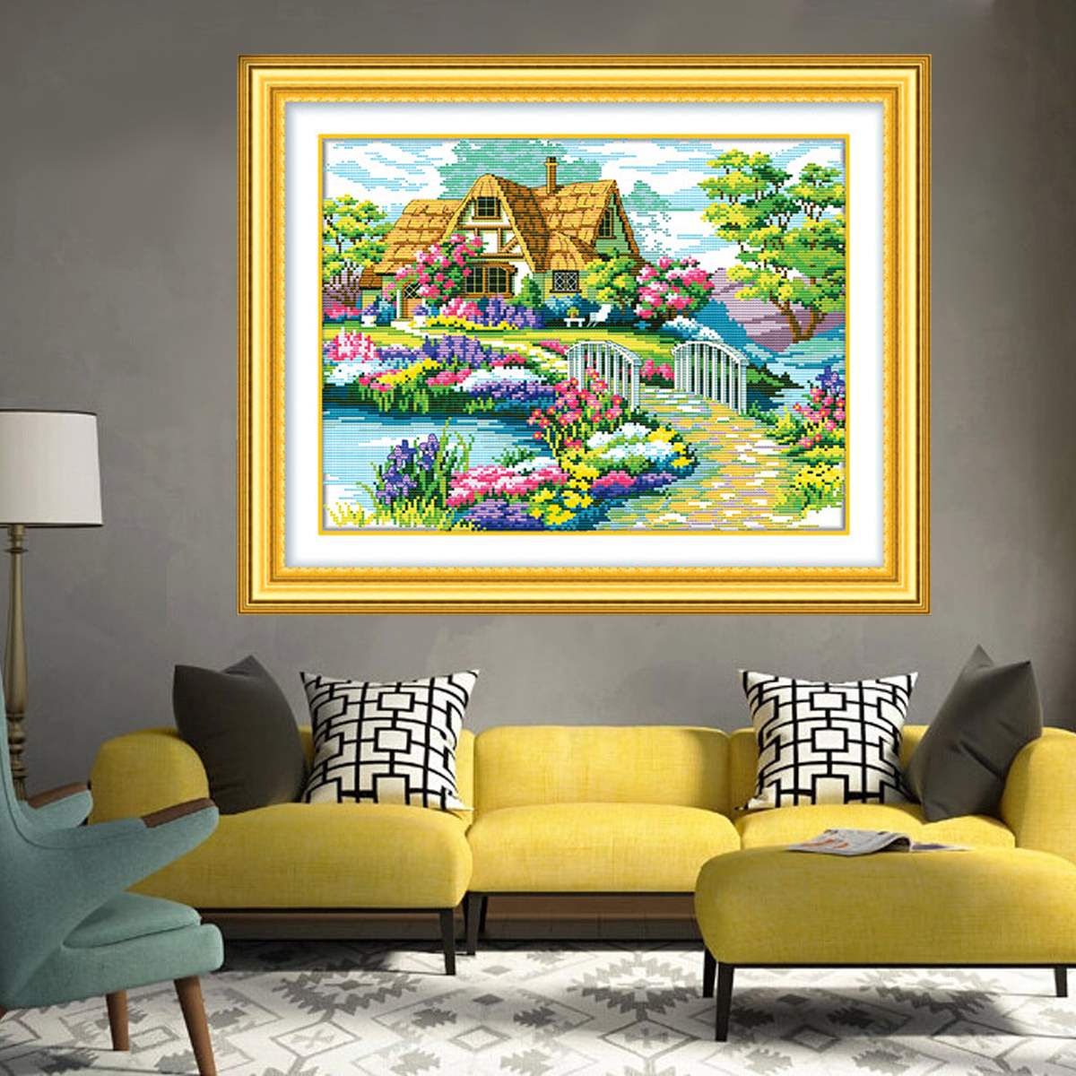 beautiful design best promotion needlework countryside flower cross stitch embroidery kit painting print diy fit home decoration