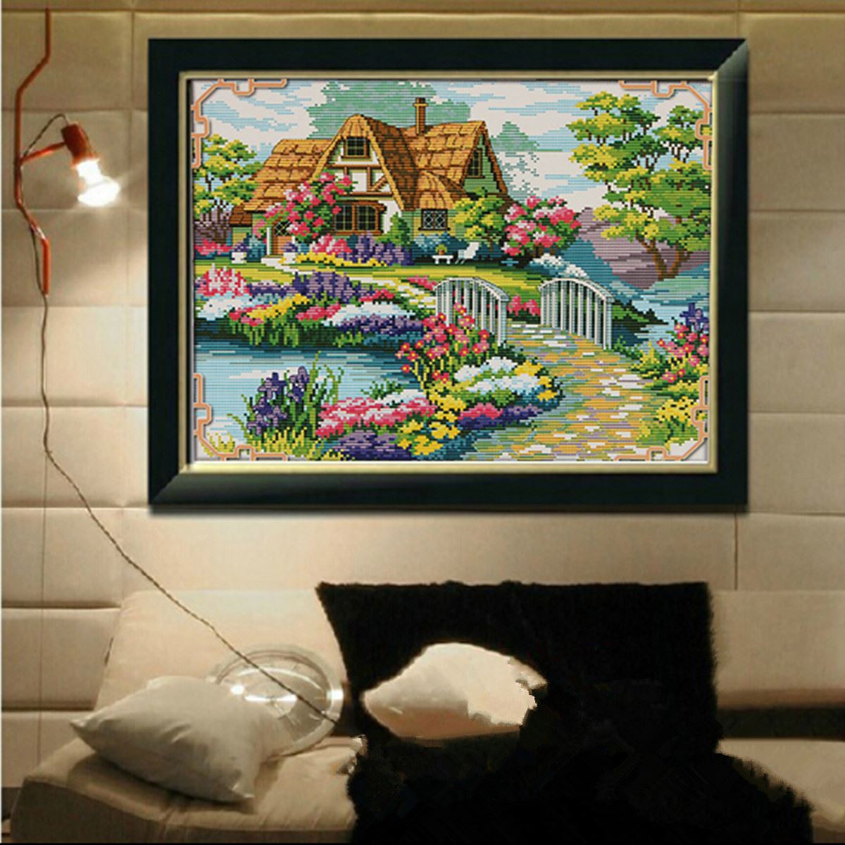 beautiful design best promotion needlework countryside flower cross stitch embroidery kit painting print diy fit home decoration