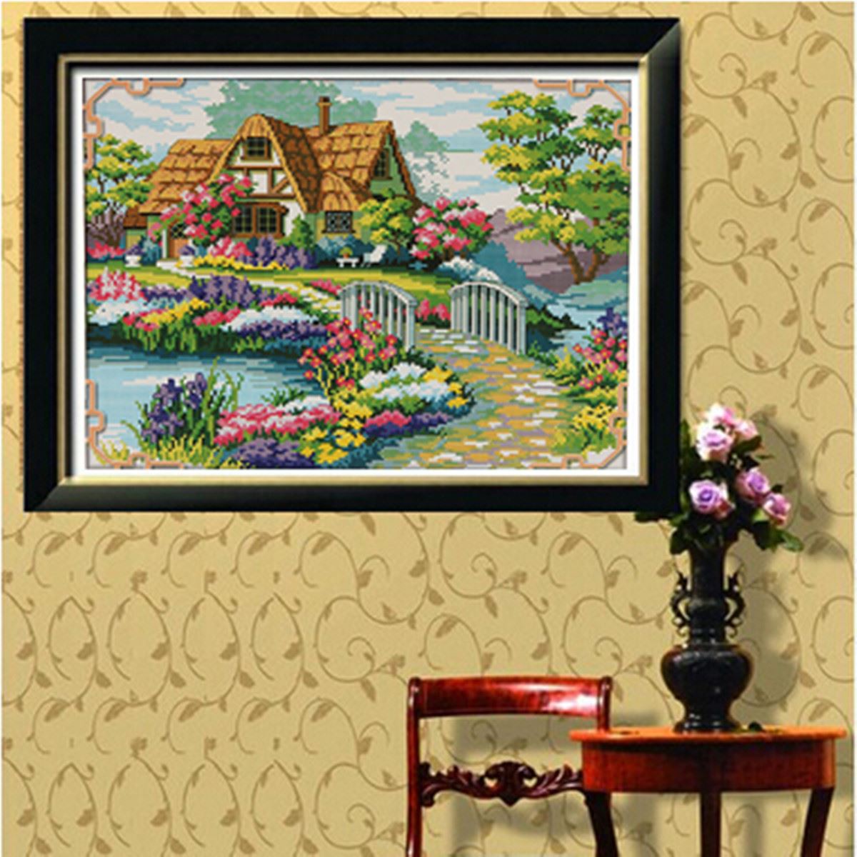 beautiful design best promotion needlework countryside flower cross stitch embroidery kit painting print diy fit home decoration