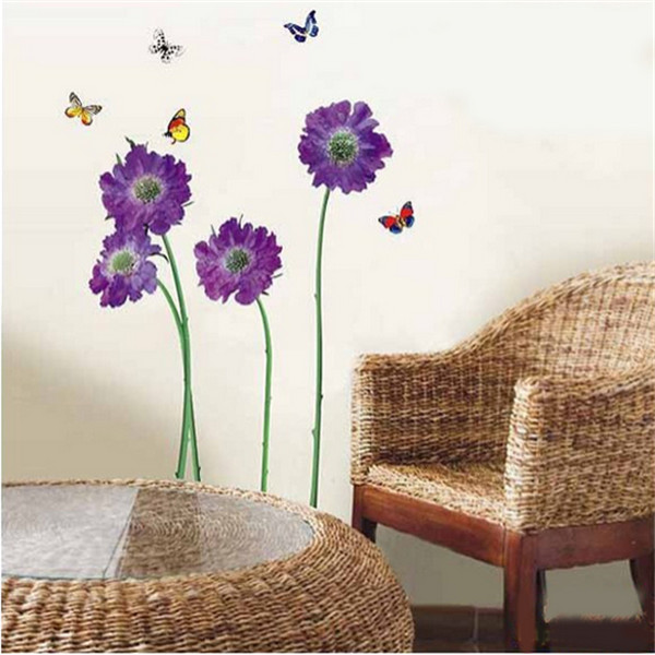 beautiful design purple flower butterfly paster wonderful home decor removable wall sticker living room,bedroom