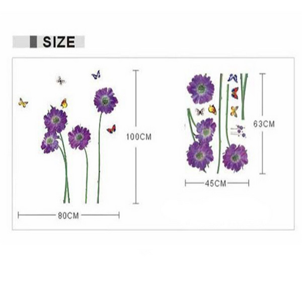 beautiful design purple flower butterfly paster wonderful home decor removable wall sticker living room,bedroom