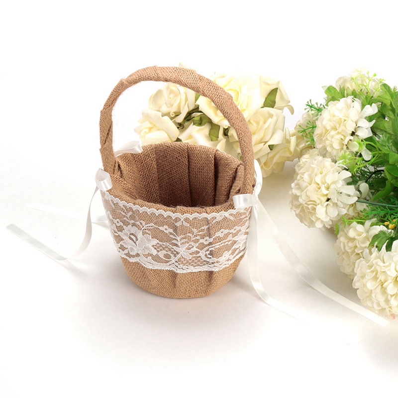 beautiful design vintage wedding ceremony bridal party hessian burlap and lace flower girl basket wedding basket beautiful design vintage wedding ceremony bridal party hessian burlap and lace flower girl basket wedding basket