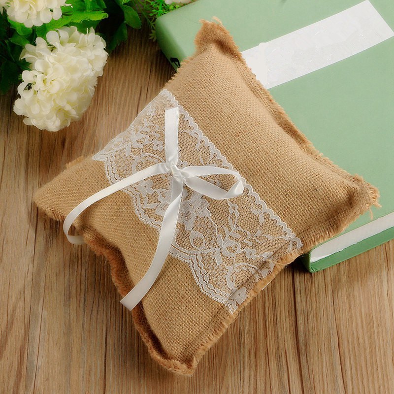 beautiful linen with double bow ribbon and lace romantic wedding ring pillow cushion home decoration beautiful linen with double bow ribbon and lace romantic wedding ring pillow cushion home decoration