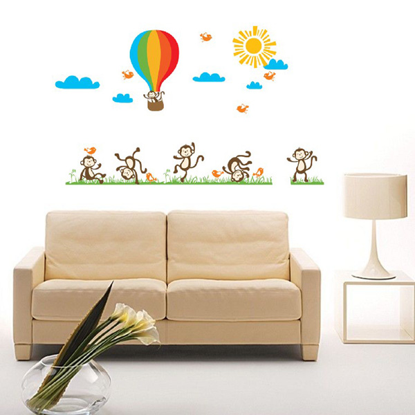 best ! new arriva fashion design monkey balloon removable vinyl wall decal sticker kid room art mural home decor 140x80cm