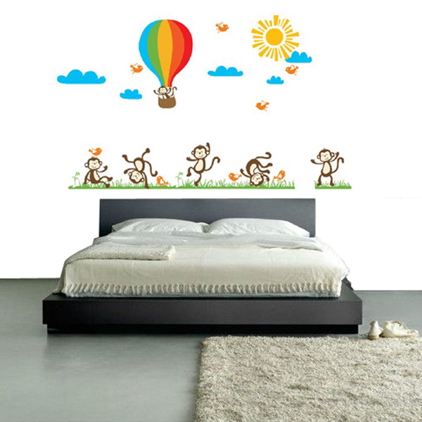 best ! new arriva fashion design monkey balloon removable vinyl wall decal sticker kid room art mural home decor 140x80cm