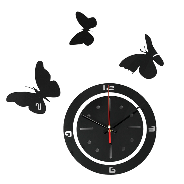 best promotion!! diy butterfly round wall clock mirror acrylic home office decor sticker black