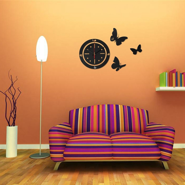 best promotion!! diy butterfly round wall clock mirror acrylic home office decor sticker black