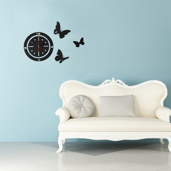 best promotion!! diy butterfly round wall clock mirror acrylic home office decor sticker black