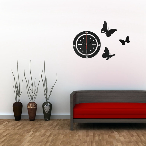 best promotion!! diy butterfly round wall clock mirror acrylic home office decor sticker black