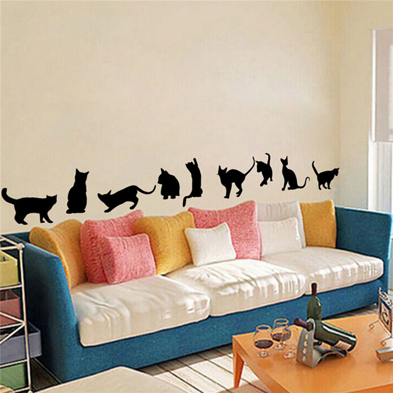 best promotion diy removable 9 cute cats playing decal wall sticker art home room decoration wallpaper