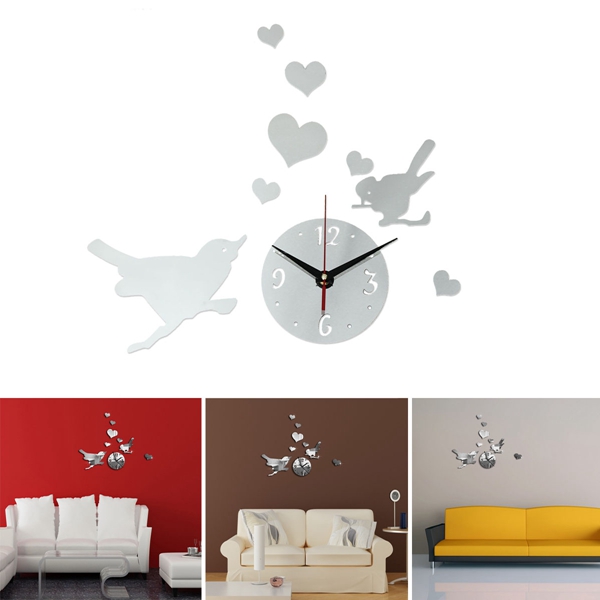 brand new diy 2 birds tree branch wall clock mirror acrylic home room office decor sticker excellent quality