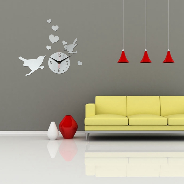 brand new diy 2 birds tree branch wall clock mirror acrylic home room office decor sticker excellent quality