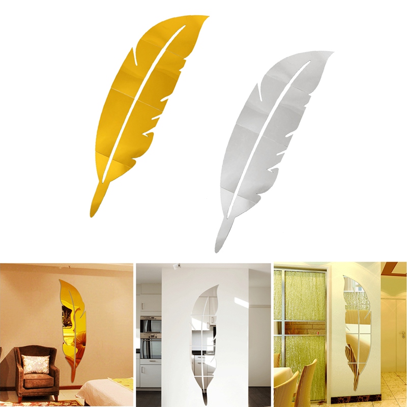 brand new diy modern plume feather acrylic mirror wall stickers home room decor decal excellent quality