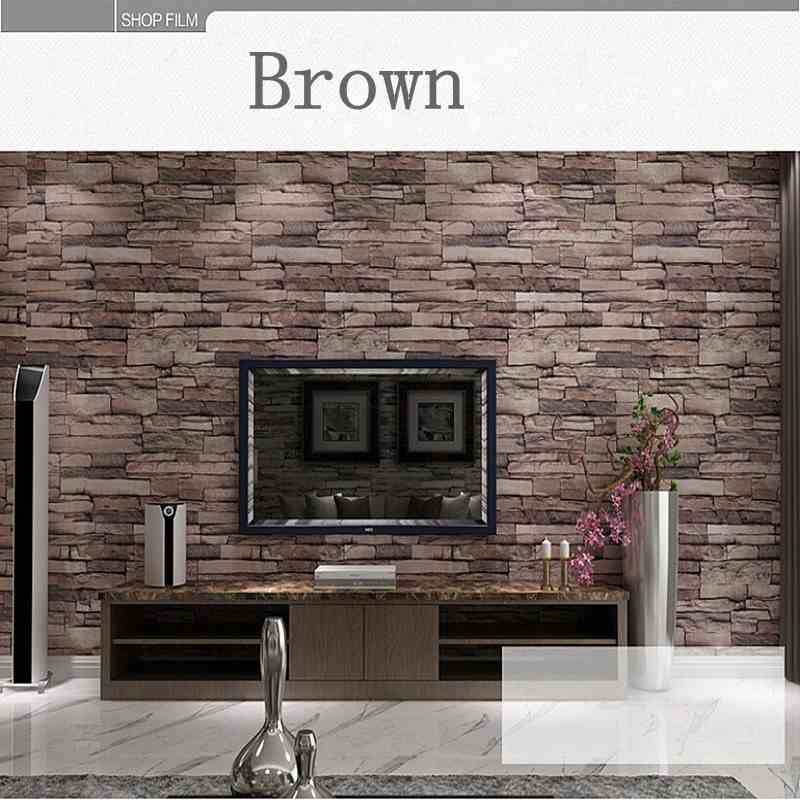 brown color home decoration modern vintage natural wood pulp dull polish brick pattern vinyl 10m wallpaper roll living room