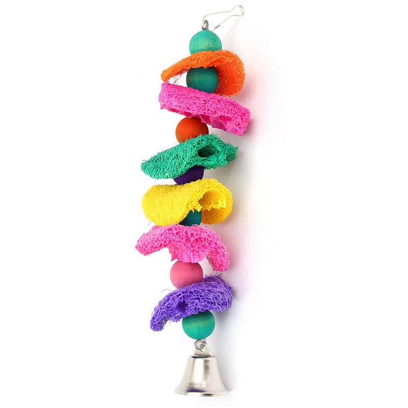 colorful loofah sponge pet bird parrot cage macaw cockatoo cockatiel conure handmade toy plant fibre parrot chew toy