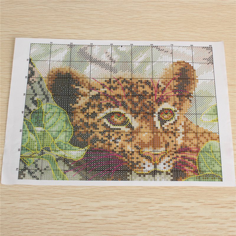 diy 25 * 33.5cm cross stitch kits set handmade needlework embroidery printed little leopard stitching home decoration