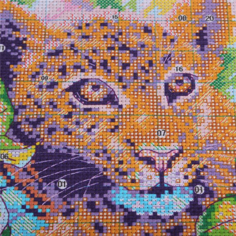 diy 25 * 33.5cm cross stitch kits set handmade needlework embroidery printed little leopard stitching home decoration