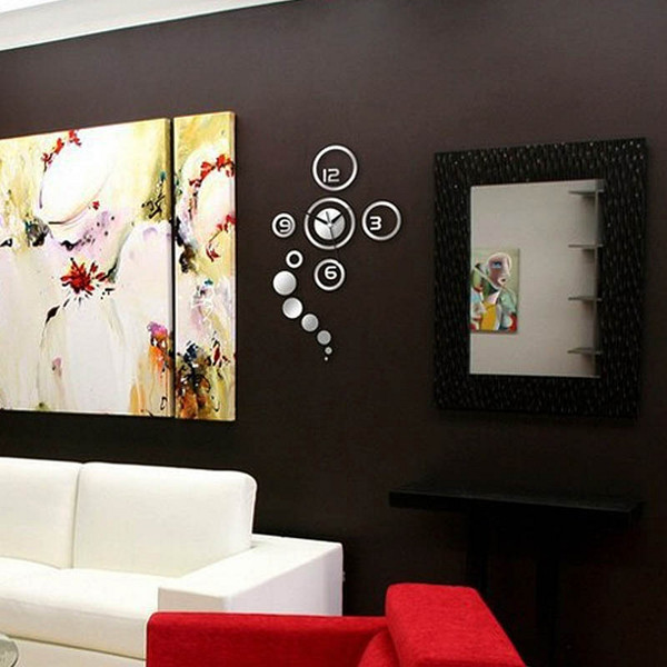 diy 3d brief home modern decor ring wall stickers living room love mirror trendy wall clocks