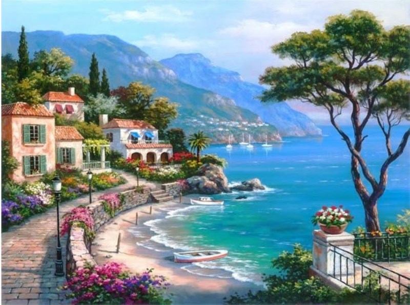 diy 3d diamond painting landscape mediterranean sea full whole resin drill square rhinestone pasted cross stitch