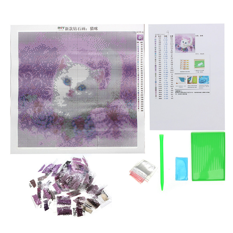 diy diamond painting kits 3d cross stitch purple for cat rhinestone painting full square resin diamond newest 30x30cm