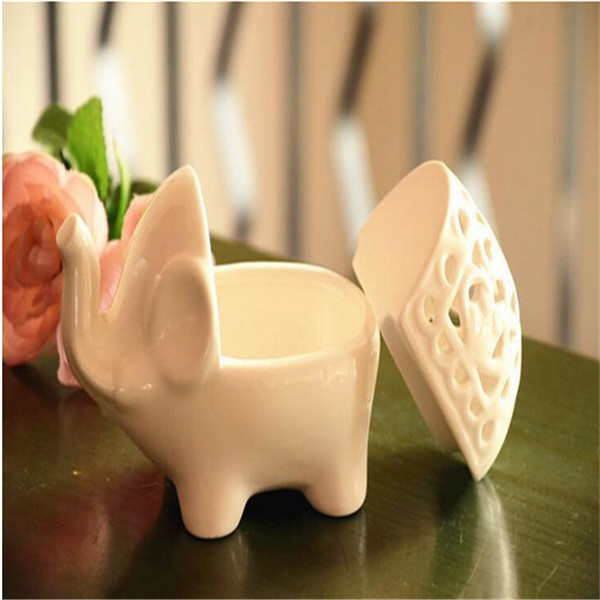 durable fashionable created ceramic hollow ceramic elephant crafts aromatherapy candle holde white home furnishings decor